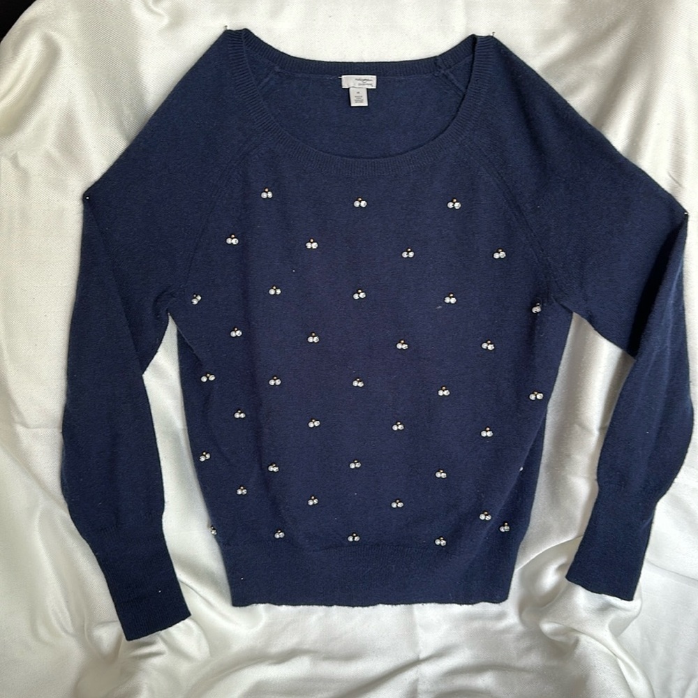 Halogen Cashmere Navy Blue Pearl Sweater